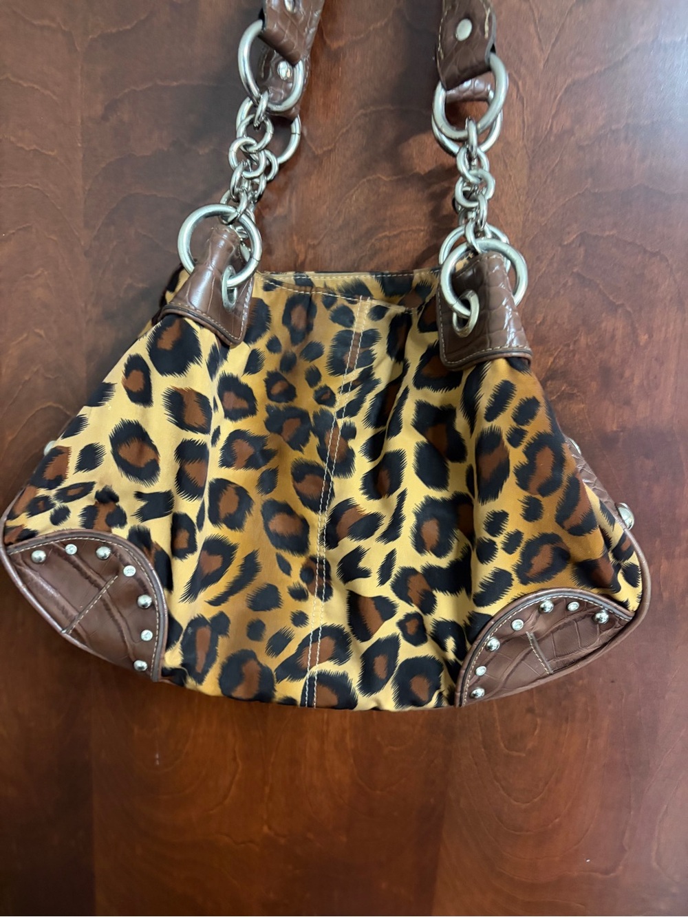 Y2K McBling Kathy Van Zeeland Leopard Print Hobo Shoulder Bag purse EUC - Picture 5 of 9